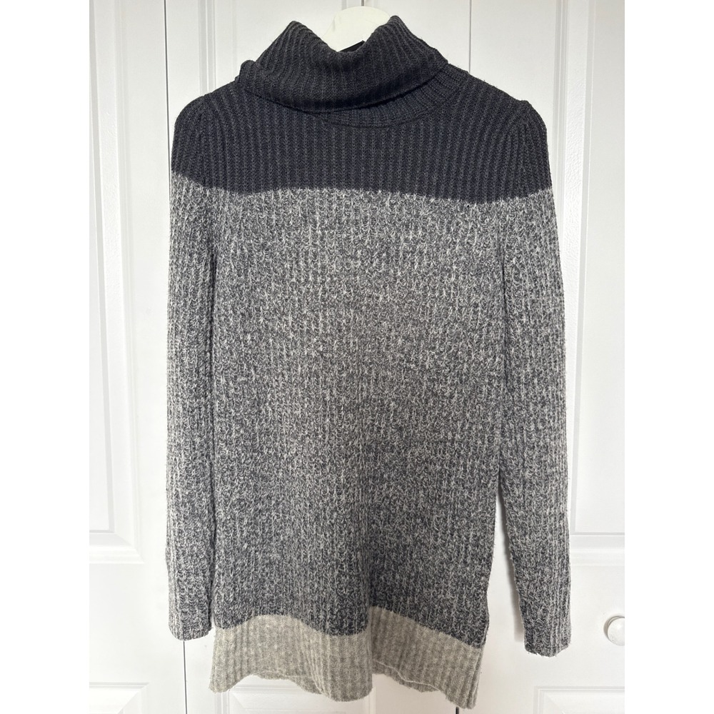 Banana Republic Gray Colorblock Merino Wool Blend Turtleneck Tunic Sweater Small
